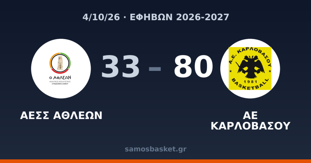 ΑΕΣΣ ΑΘΛΕΩΝ 33 - 80 ΑΕ ΚΑΡΛΟΒΑΣΟΥ