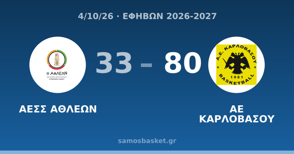 ΑΕΣΣ ΑΘΛΕΩΝ 33 - 80 ΑΕ ΚΑΡΛΟΒΑΣΟΥ